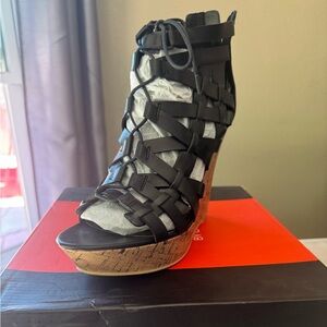 Guess Black Wedge Sandals with Strappy Design